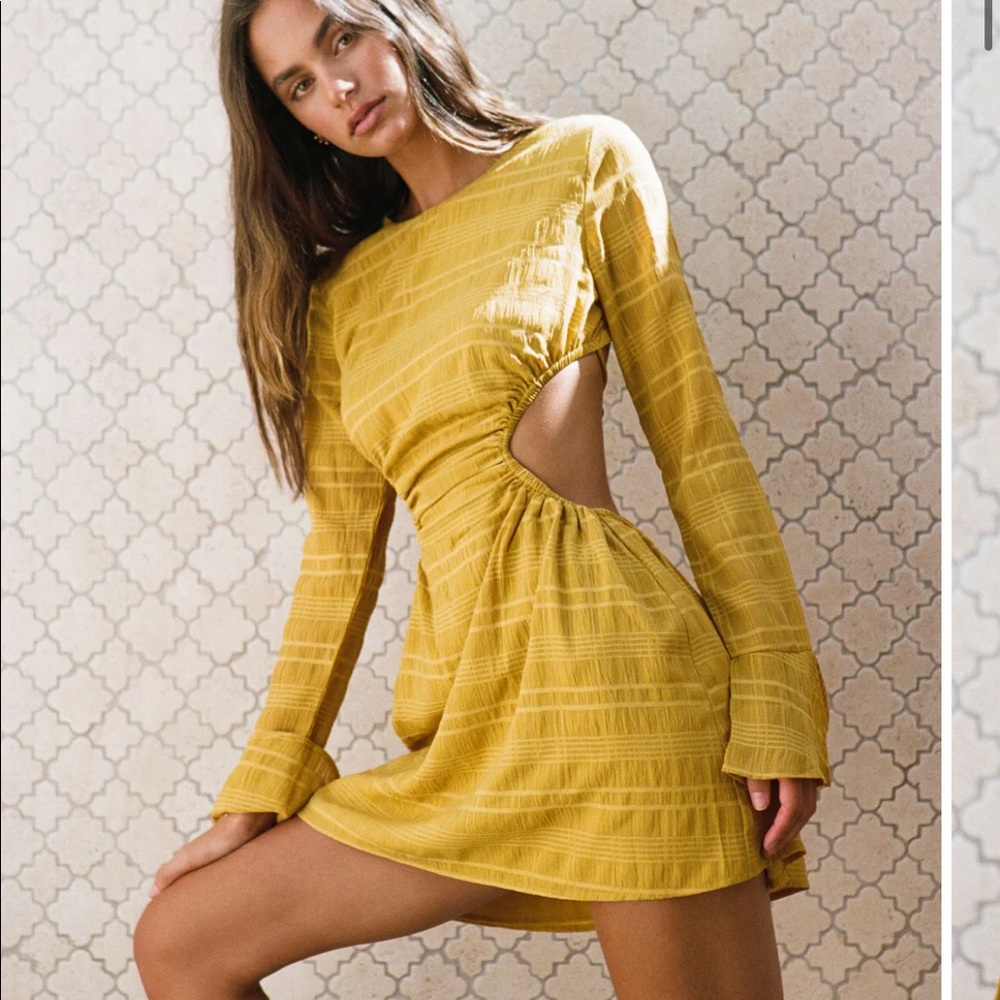 Sabo Skirt Mustard Yellow Long Sleeve Cutout Mini Dress